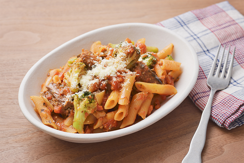 別ゆで不要！⽸詰で作るお⼿軽パスタ＜さばみそのトマトペンネ＞